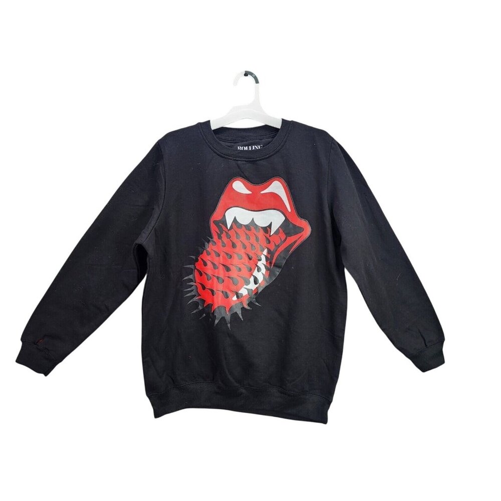 Womens The Rolling Stones Black Graphic Sweatshirt Spiked Tongue Long Sleeve M